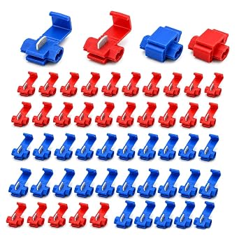 60 PCS Quick Splice Wire Connectors Set, Red Blue T-Tap Electrical Cable Branch Joiners for 14-22 AWG 0.5-2.5 mm  Wires, Automotive Motorcycle Home Wiring and DIY Repairs Projects