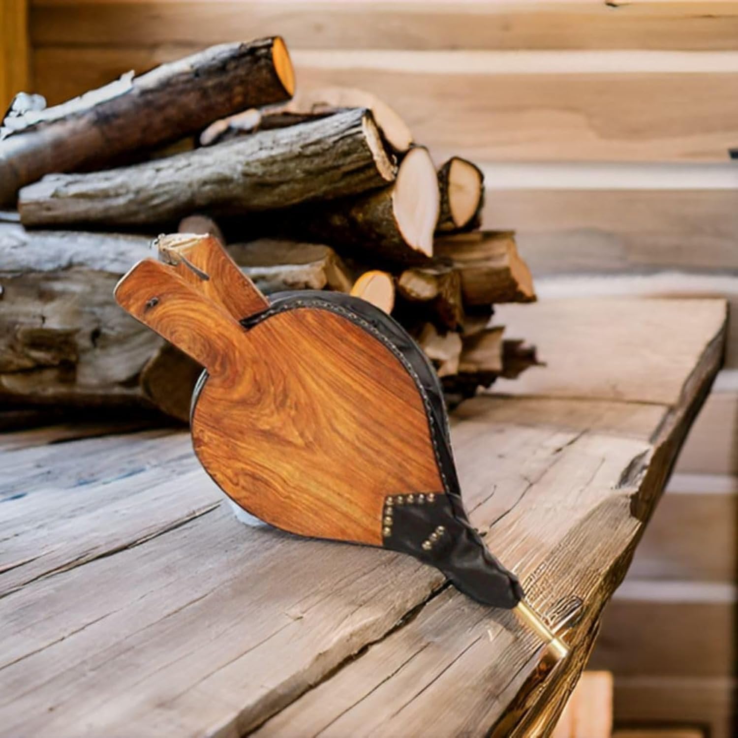 Lodge Fireplace Bellows Hardwood & Leather Handheld Air Blower with Brass Nozzle Durable Wood Fire Starter for Indoor Outdoor Fireplaces BBQs & Campfires Black & Brass Design