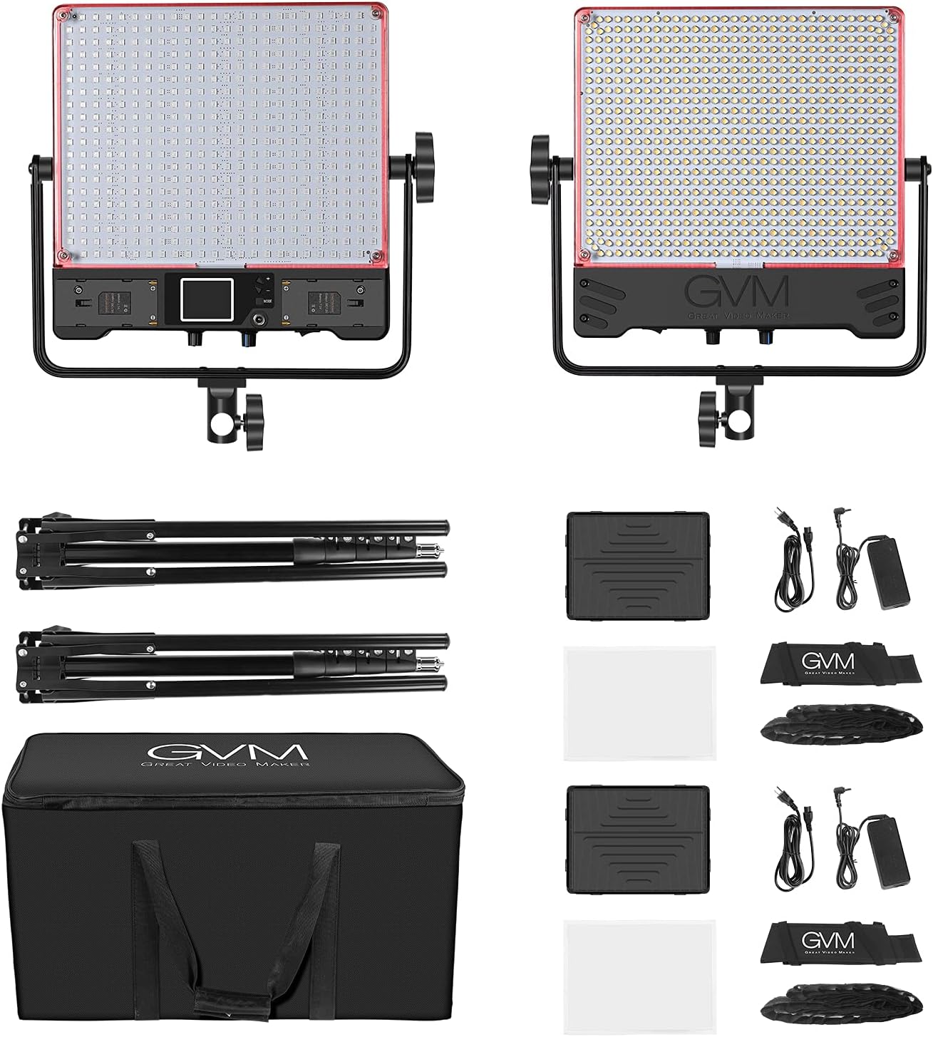 Discount GVM Pro LED Video Light with Softboxes, RGB+Bi-Color Double Sided, Each Side 50W, Video Lighting Kit with Bluetooth Control, Led Panel Lights for YouTube, Studio, Broadcasting, Web Conference, 2 Packs