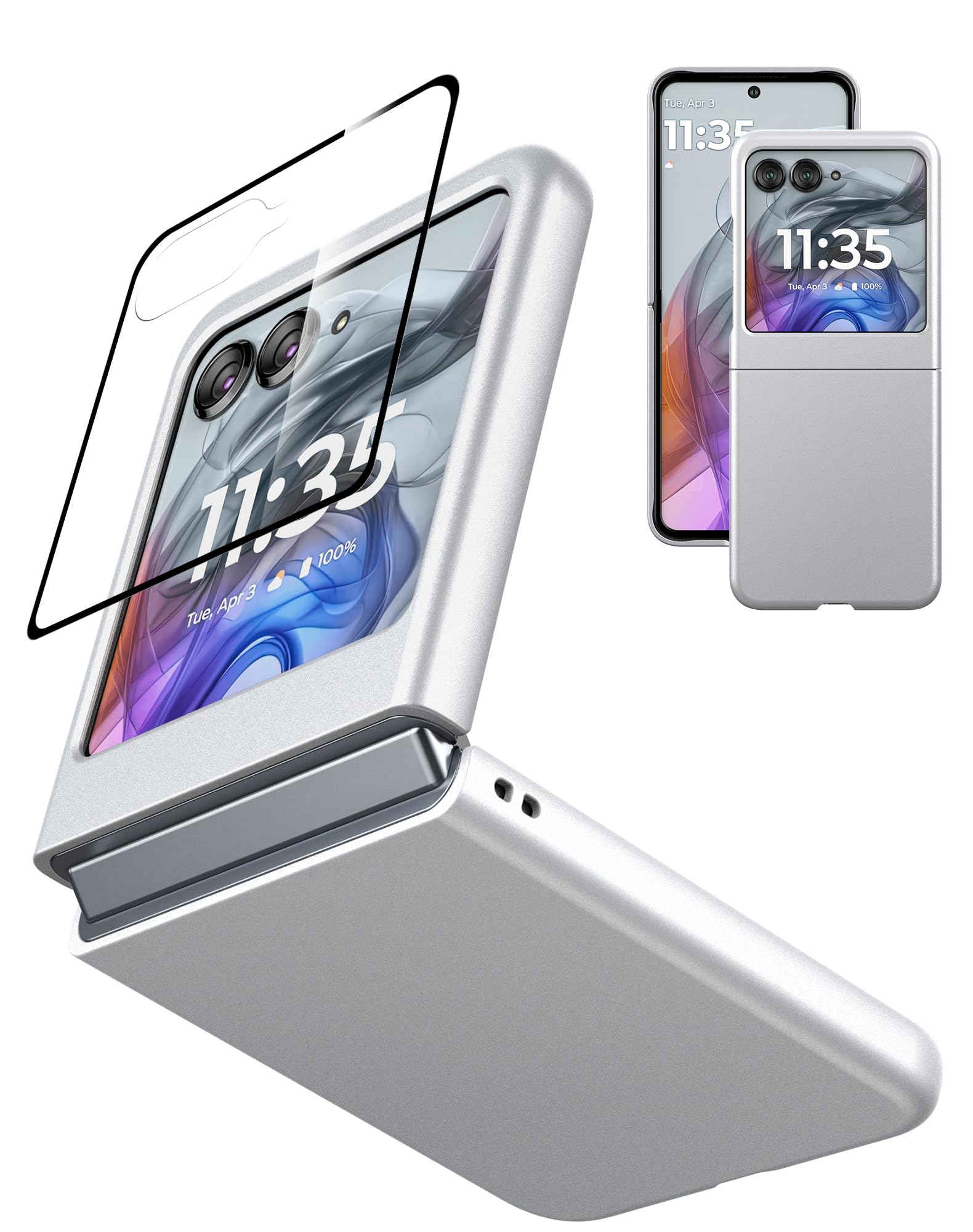 EastcooSlim Case for Moto Razr 2024/2025 5G with Built-in Front Screen Protector Thin Polycarbonate Matte Cover Full-Body Protective Case for Moto Razr 50/60, Silver