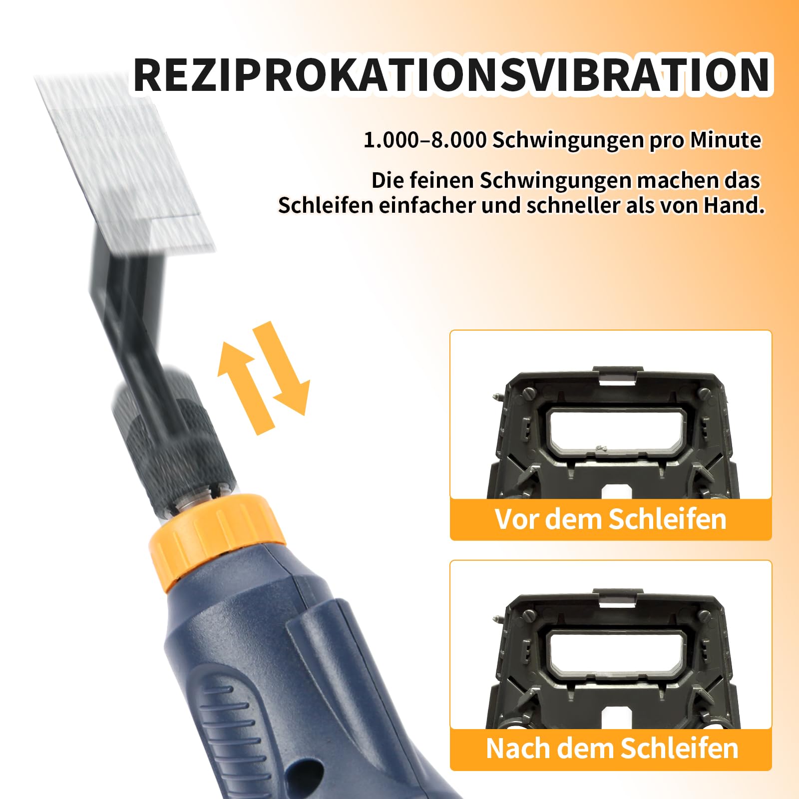 Hubschleifer, variable Drehzahl und USB-Aufladung mit LED-Licht, Stiftschleifer mit 6 Schleifköpfen, geeignet zum Schleifen, Polieren, Finishen und für DIY-Projekte (BLAU)