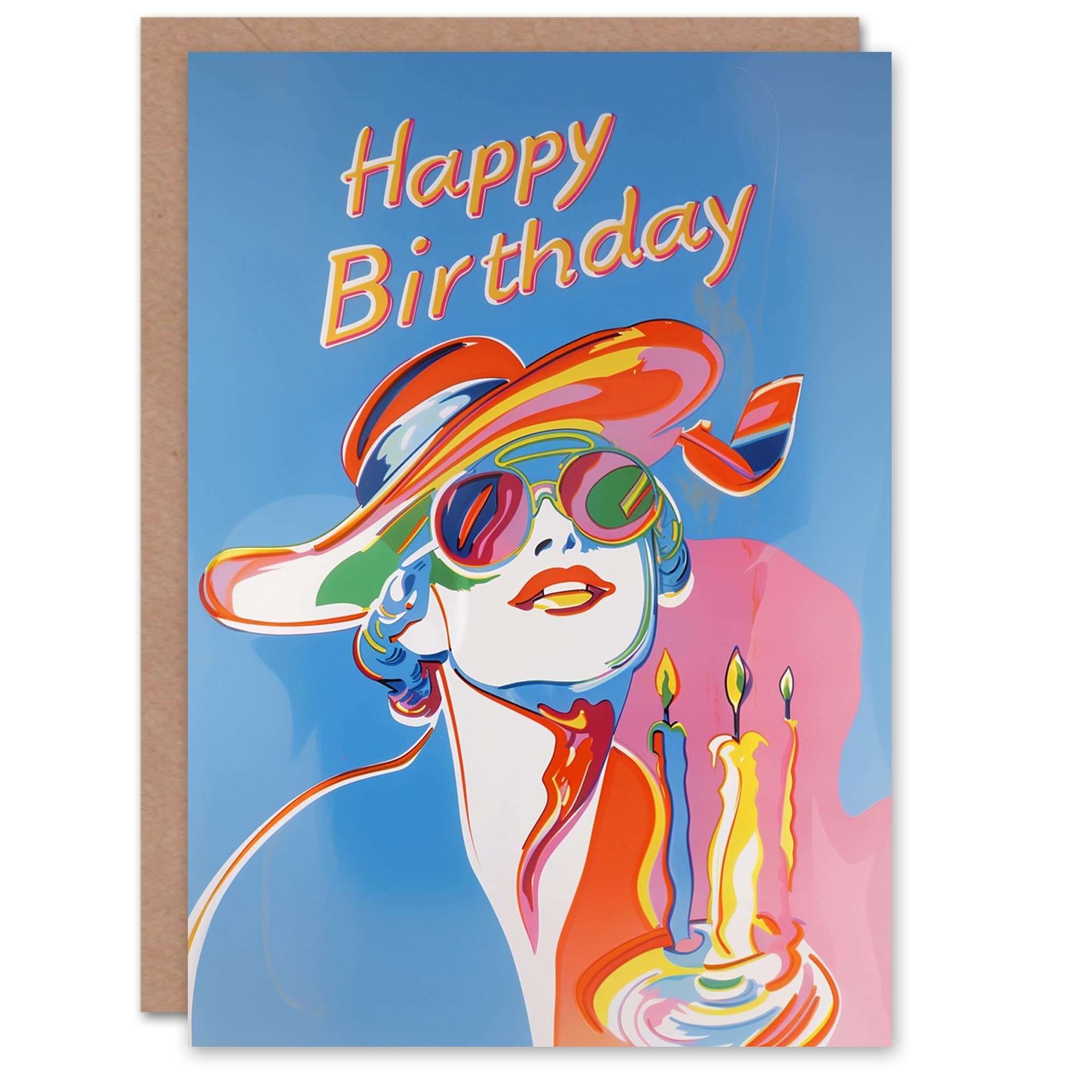 Artery8 Birthday Card Portrait with Candles Psychedelic Pop Art For Her Gran Sister Niece Daughter Wife Woman Greeting Card