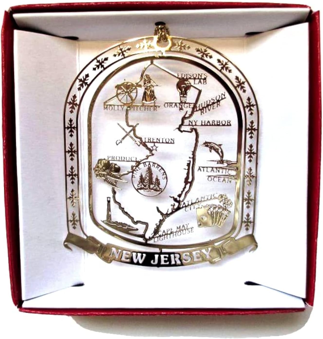 New Jersey State Brass Christmas Ornament Gift