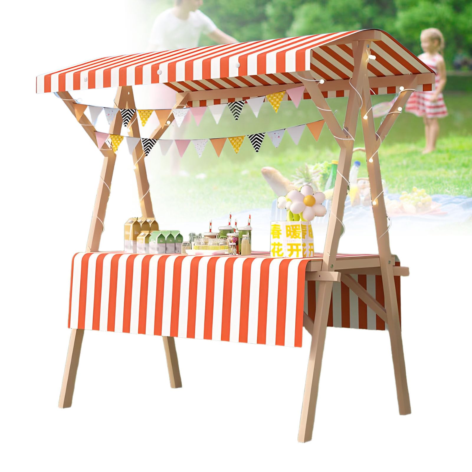 Carrito de comida de madera ligero y plegable con toldo superior
