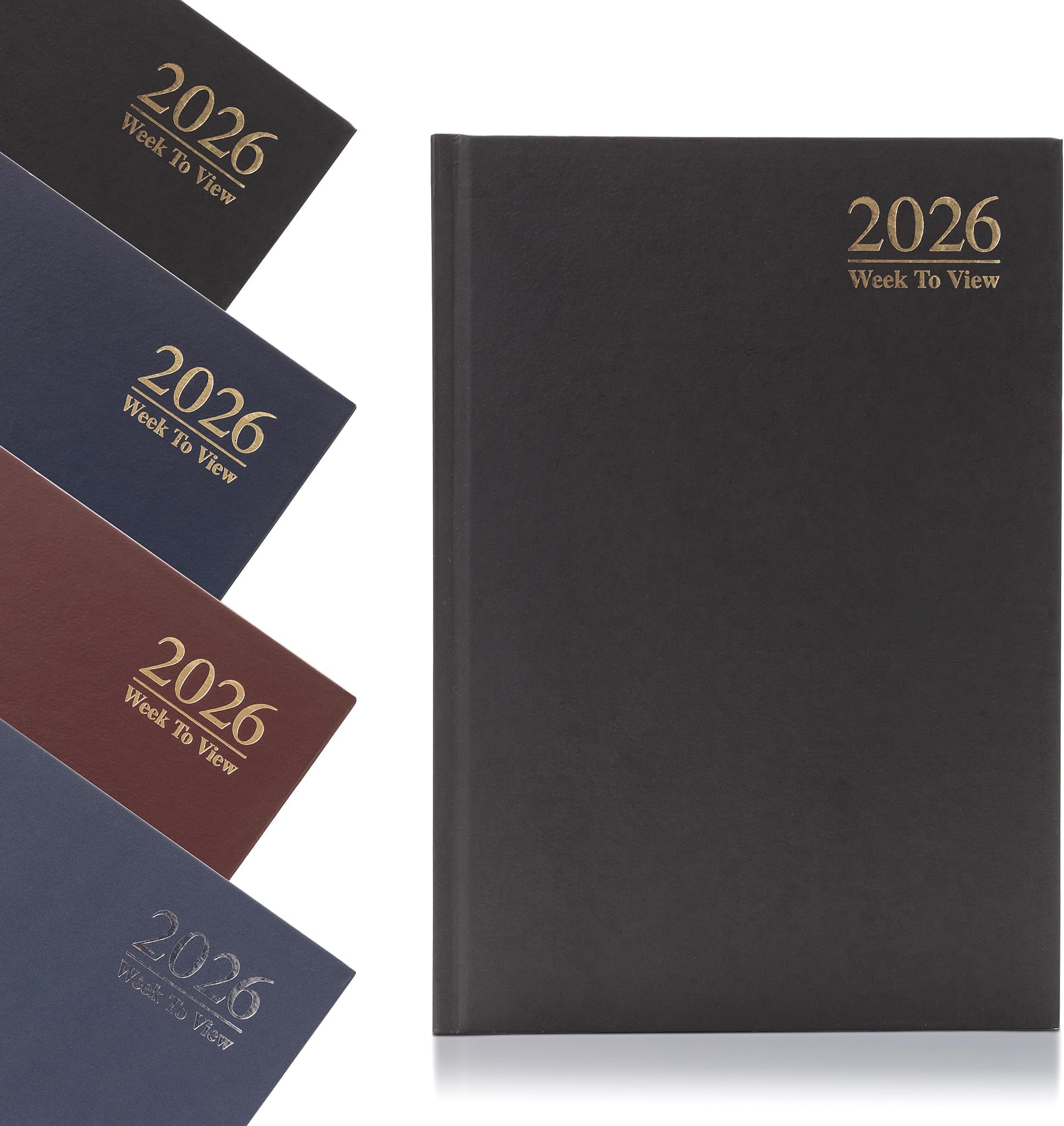 Evelay 2026 A5 Week To View Diary Full Year Planner Organiser Hardback Cover & Ribbon (Black)