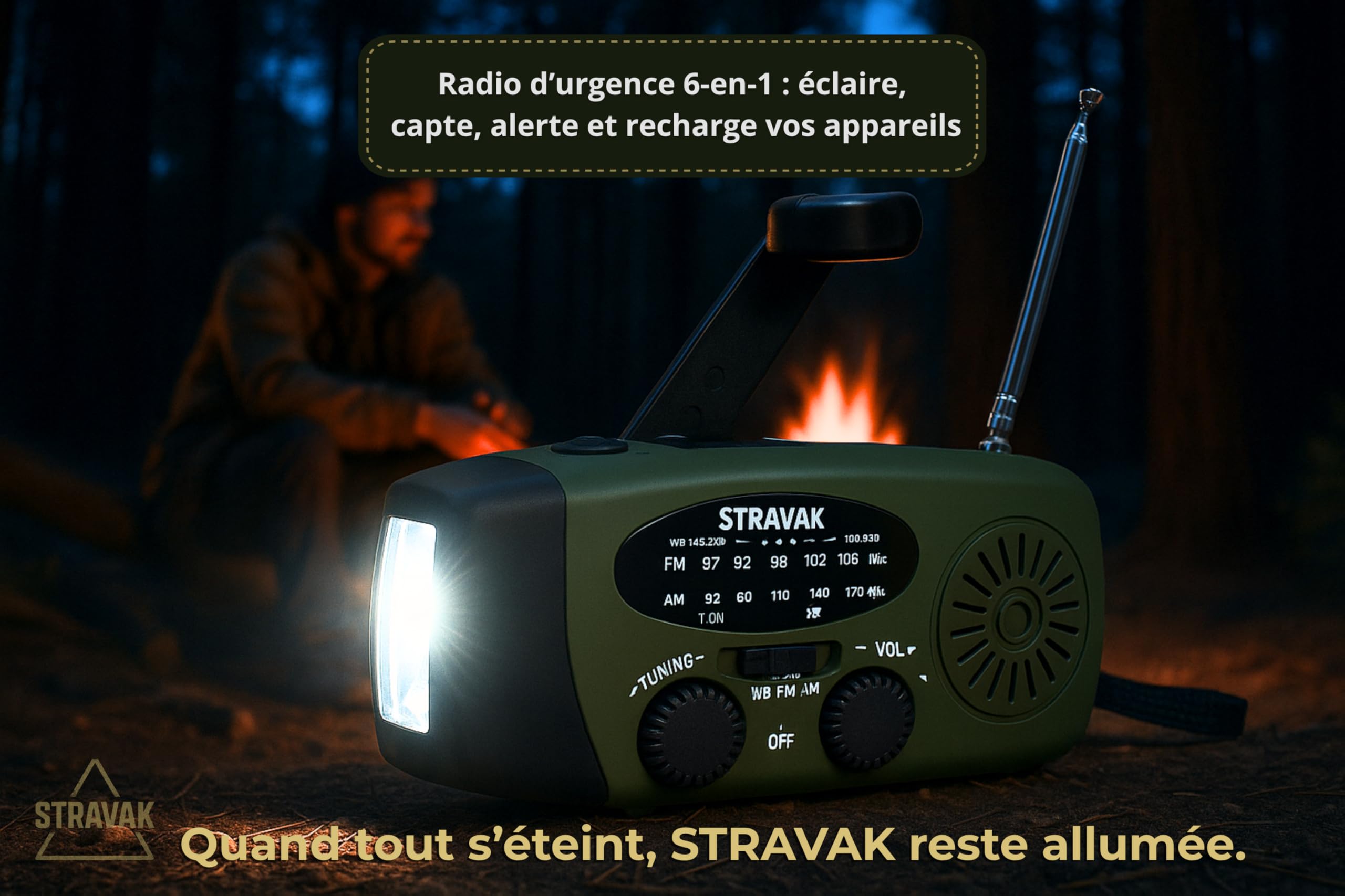 Radio d’Urgence et de Survie Solaire à Dynamo, Lampe Torche LED Puissante, Batterie 2000 mAh USB-C, Alarme de Détresse, Chargeur de Téléphone, Pochette Étanche.