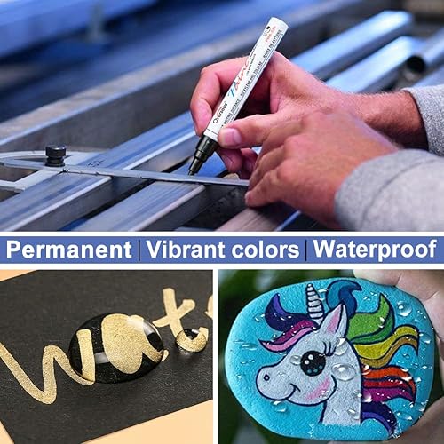 Miniatura 3 de Rotuladores de pintura permanentes plateados, paquete de 2 marcadores metálicos a base de aceite, punta media, secado rápido e impermeable para