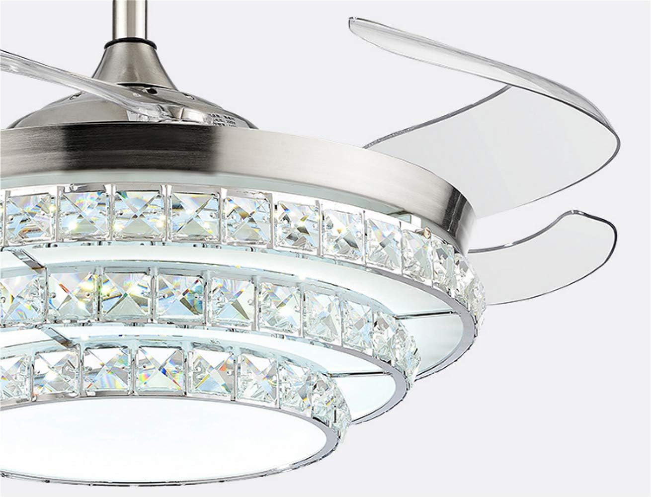 42" Crystal Ceiling Fan with Light Modern LED Chandelier Remote Retractable 3 Speeds 3 Colors Ceiling Fan For Living Room Bedroom Family European Restaurant, Silent Motor with Bulbs Included