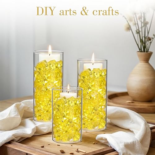 Miniatura 3 de DomeStar - Piedras de hielo falsas y trituradas, 150 unidades de cubos de hielo de plástico acrílico, amarillo, con diamantes de imitación, para