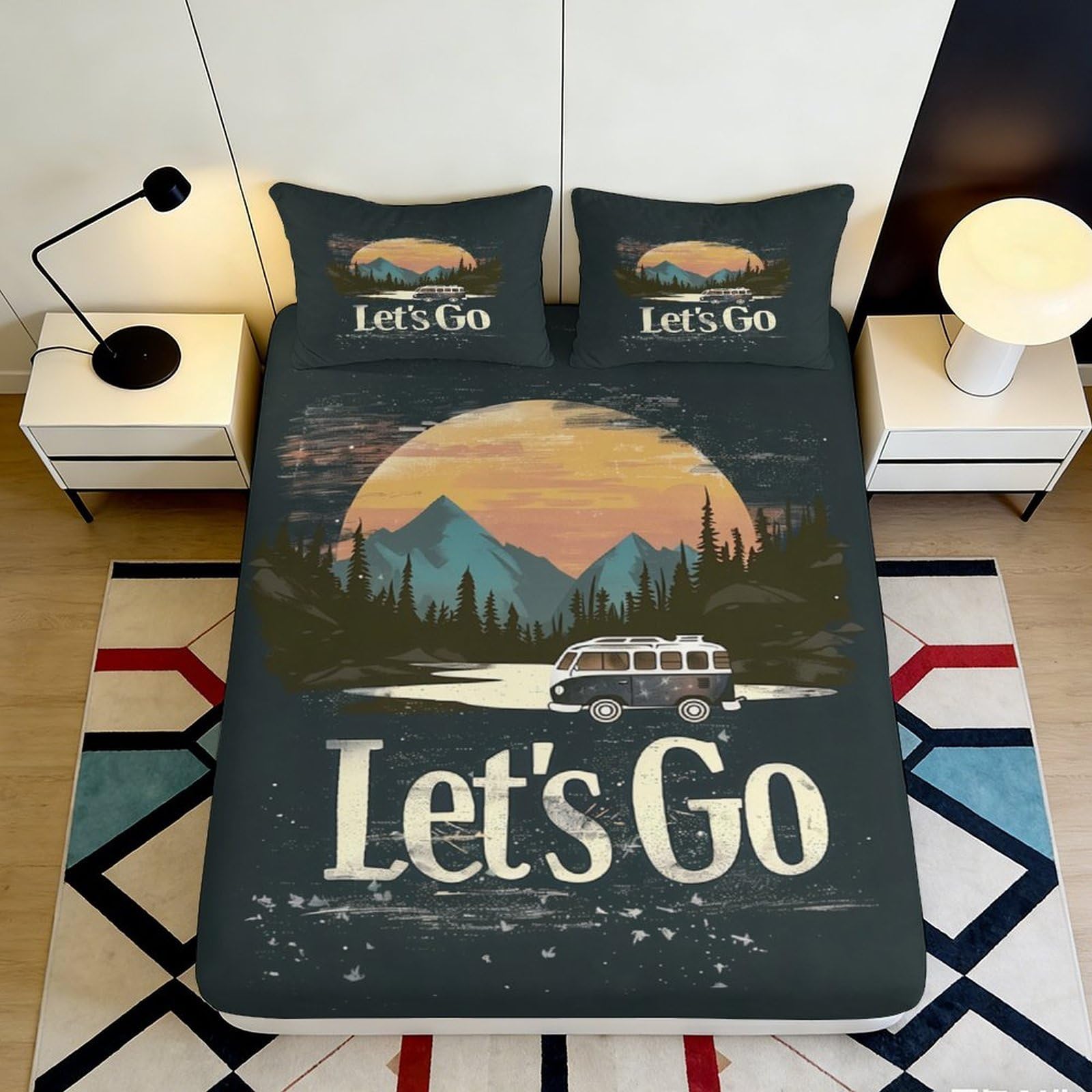 Jqzkxnhpbr Style-9 3D Printed Sunset Mountain Fitted Sheet Microfiber Camper Bed Cover For Bedroom Dorm Decorative Protection 90X200x25cm