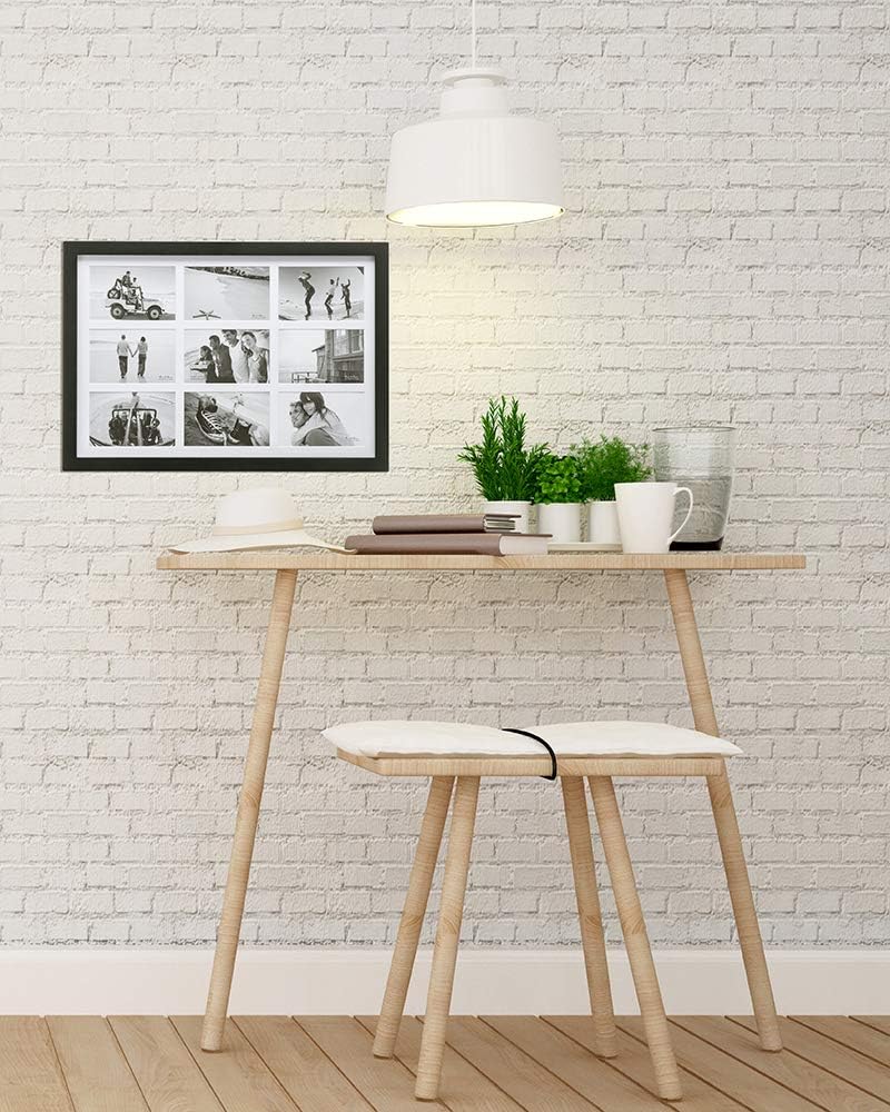 Malden International Designs Matted Linear Classic Wood Picture Frame, Black ( 4x6-Inches - 9op )