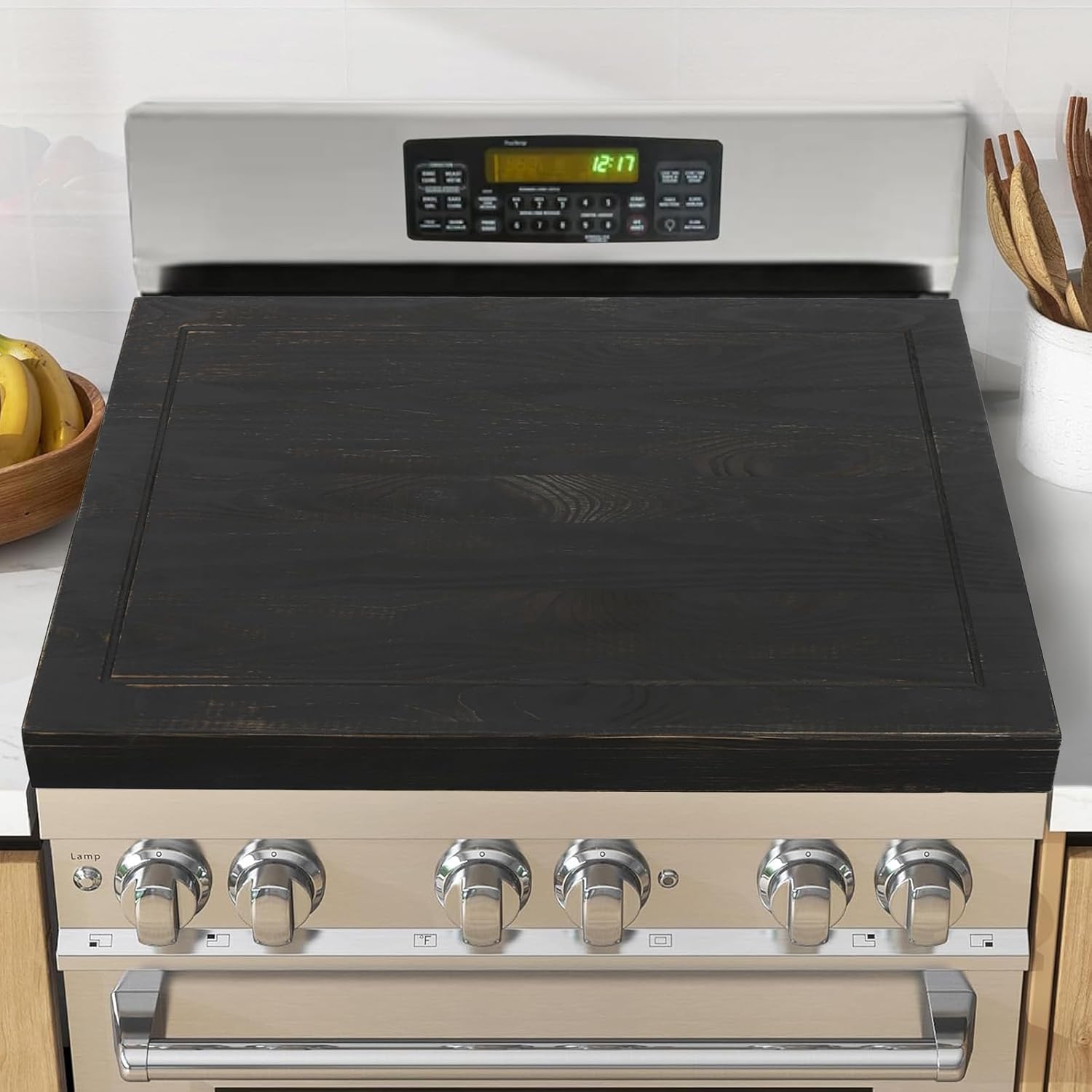 Noodle Board Stovetop Cover | 30" x 22" Kitchen Counter Protector & Serving Tray,Farmhouse Drop-in Design for Gas/Electric Ranges,Splash Guard Backsplash,Apartment & RV Must-Have (Matte Black)