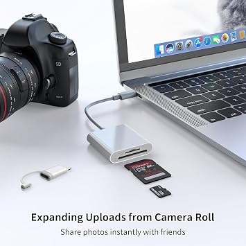 SD Card Reader for iPhone iPad, Support SD/MicroSD Cards, Portable High-Speed Digital Trail Game Camera to iPhone Viewer, White Dual Connector Memory SD Card Adapter, 2 Slots Plug and Play