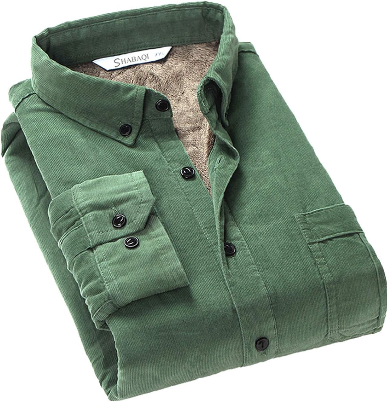 Flygo Men's Long Sleeve Warm Fleece Sherpa Lined Flannel Corduroy Shirt Jacket