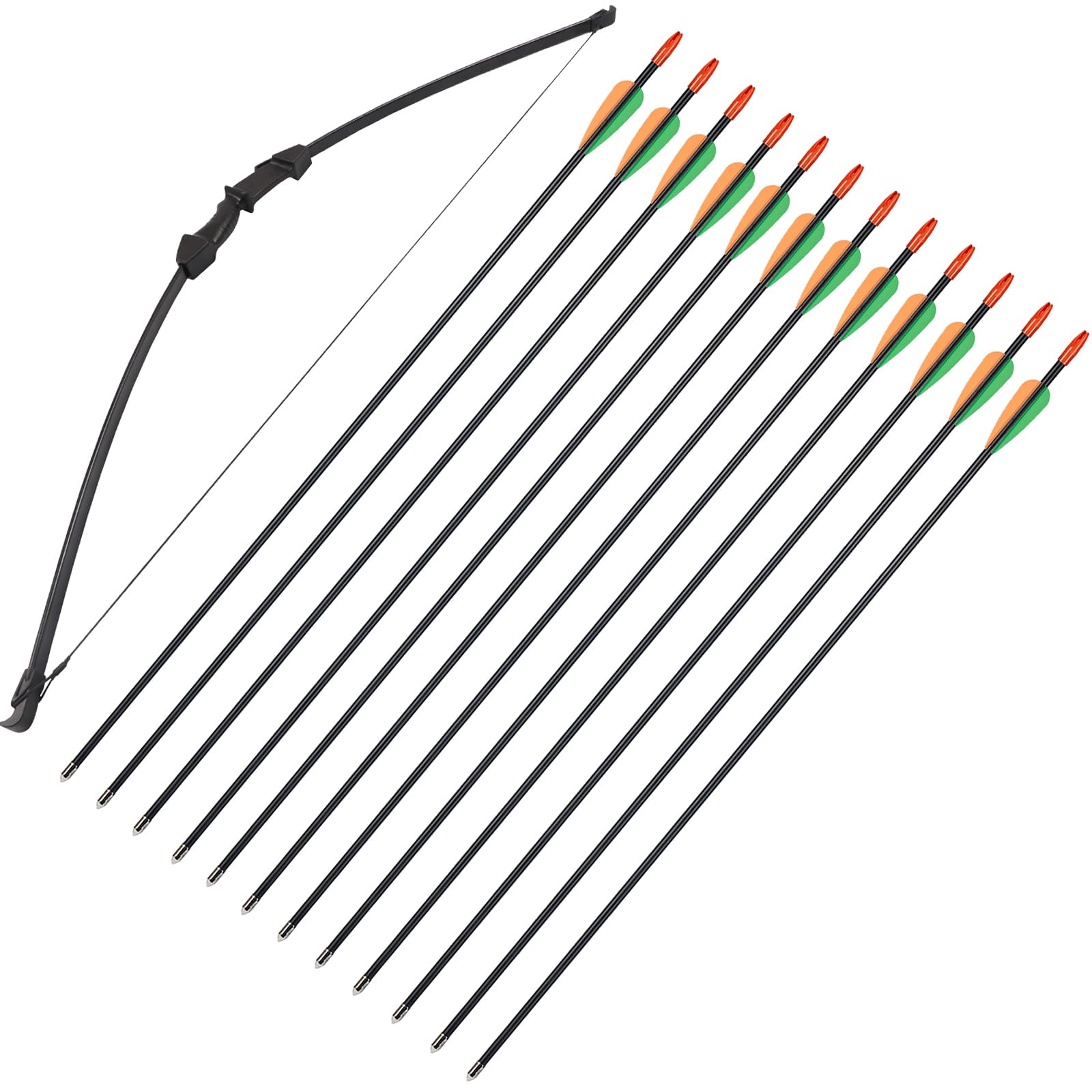 Arc et flèche Ensemble Takedown Arc recurve et 12pcs flèches en Fibre de Verre pour la Chasse Junior débutant Main Gauche et Droite 15lbs
