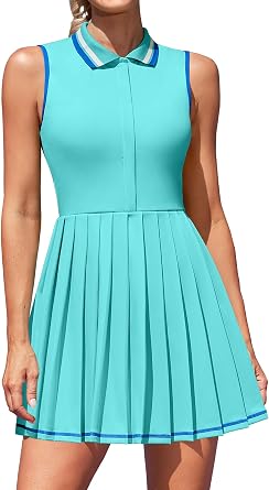 ATTRACO Women Tennis Dresses Polo Golf Dress Zip Up Pleated Workout Dress with Separate Shorts and Bra