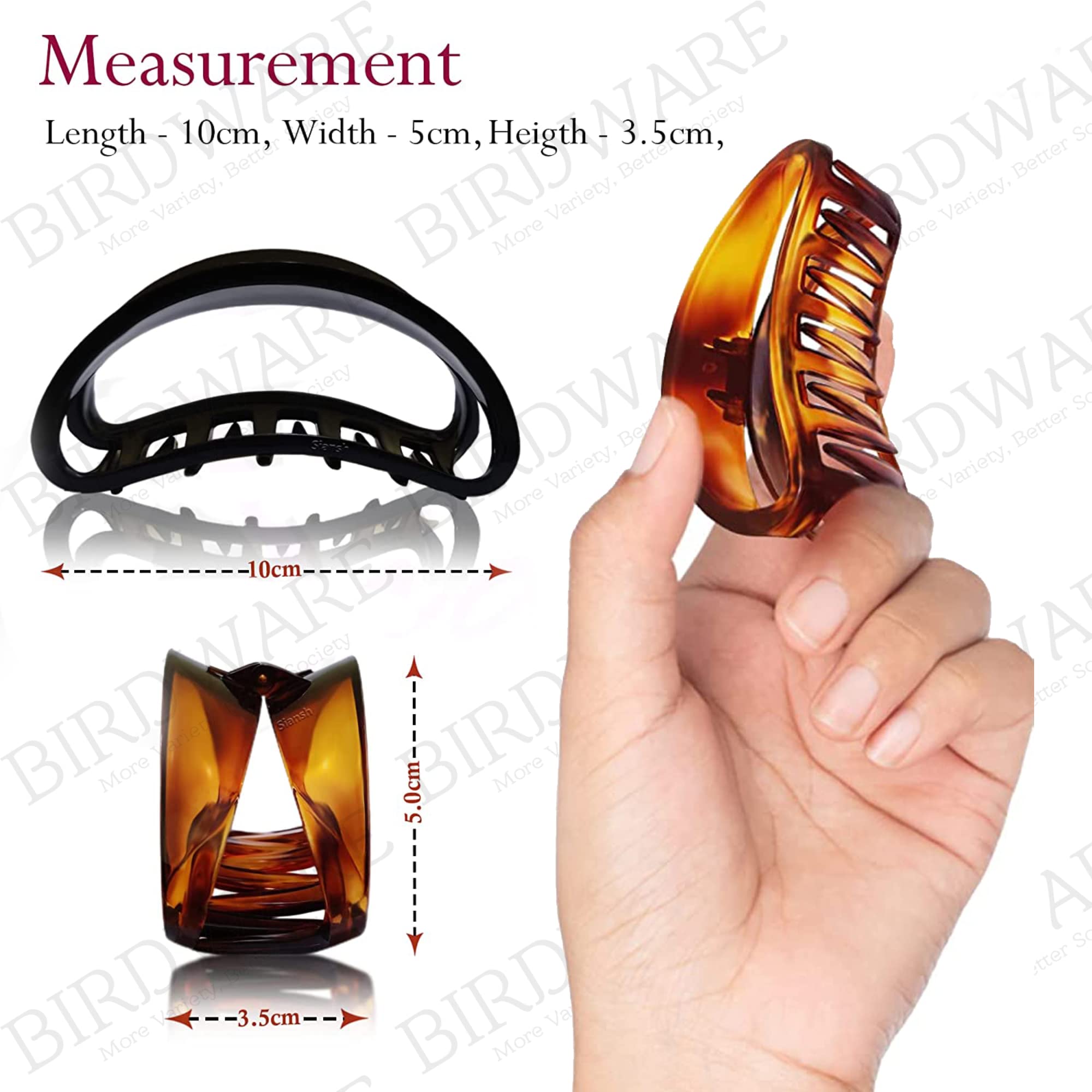 Birdware Hair Clutcher Stylish Trendy Imported Claw Clip Butterfly Design Acrylic Material Hair Clip Hair Accessory For Women And Girls Transparent Korean Hair Clutcher (2 Pc D-Shape), Brown,Black
