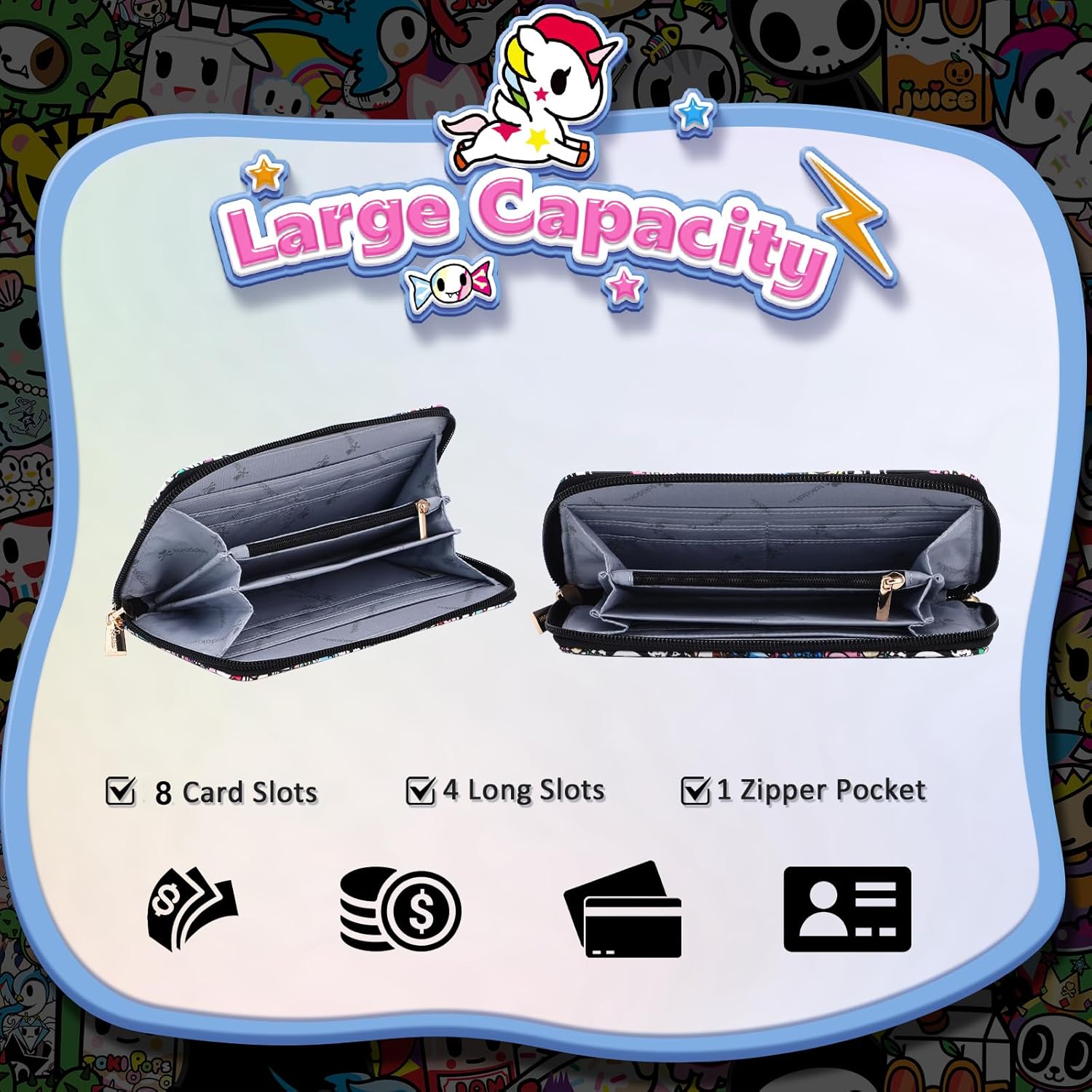 Tokidoki Wallet with Wristlet PU Leather RFID Blocking Credit Card Holder Large Capacity Zipper Phone Wallet (multicolor) - Image 5