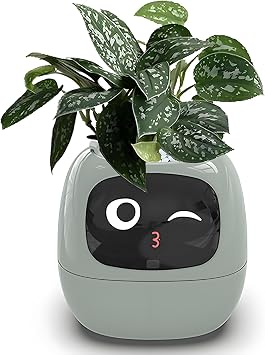 Smart Plant Pot with 49 Rich Expressions, AI Smart Flower Pot, 7 Smart Sensors, AI Chip, LCD Screen Display, App Control, Intelligent Planter Smart Green for Smart Garden