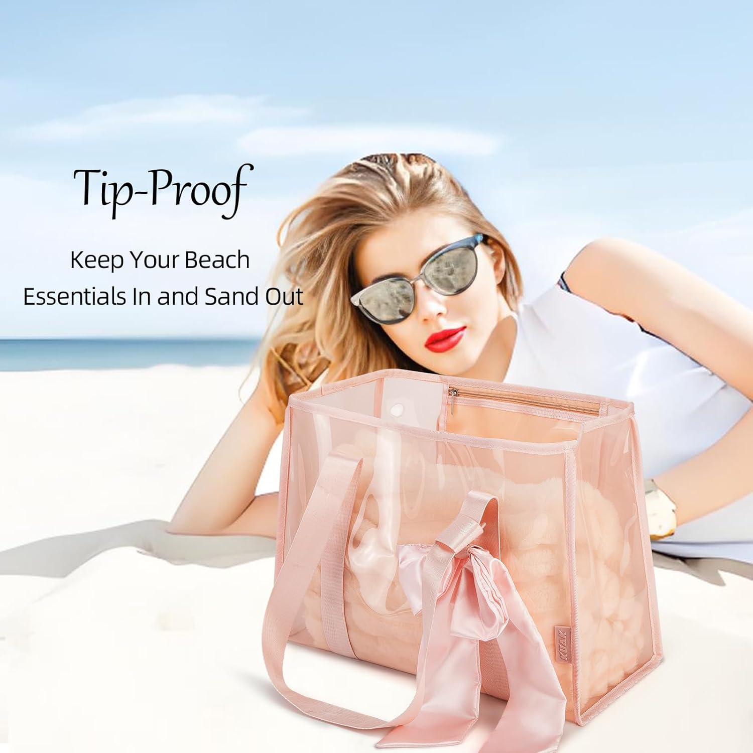 KUAK Iridescent Clear Beach Tote Bag for Women Girls Large Waterproof with Inner Zipper Pocket for Swim Pool Travel Vacation - Image 7