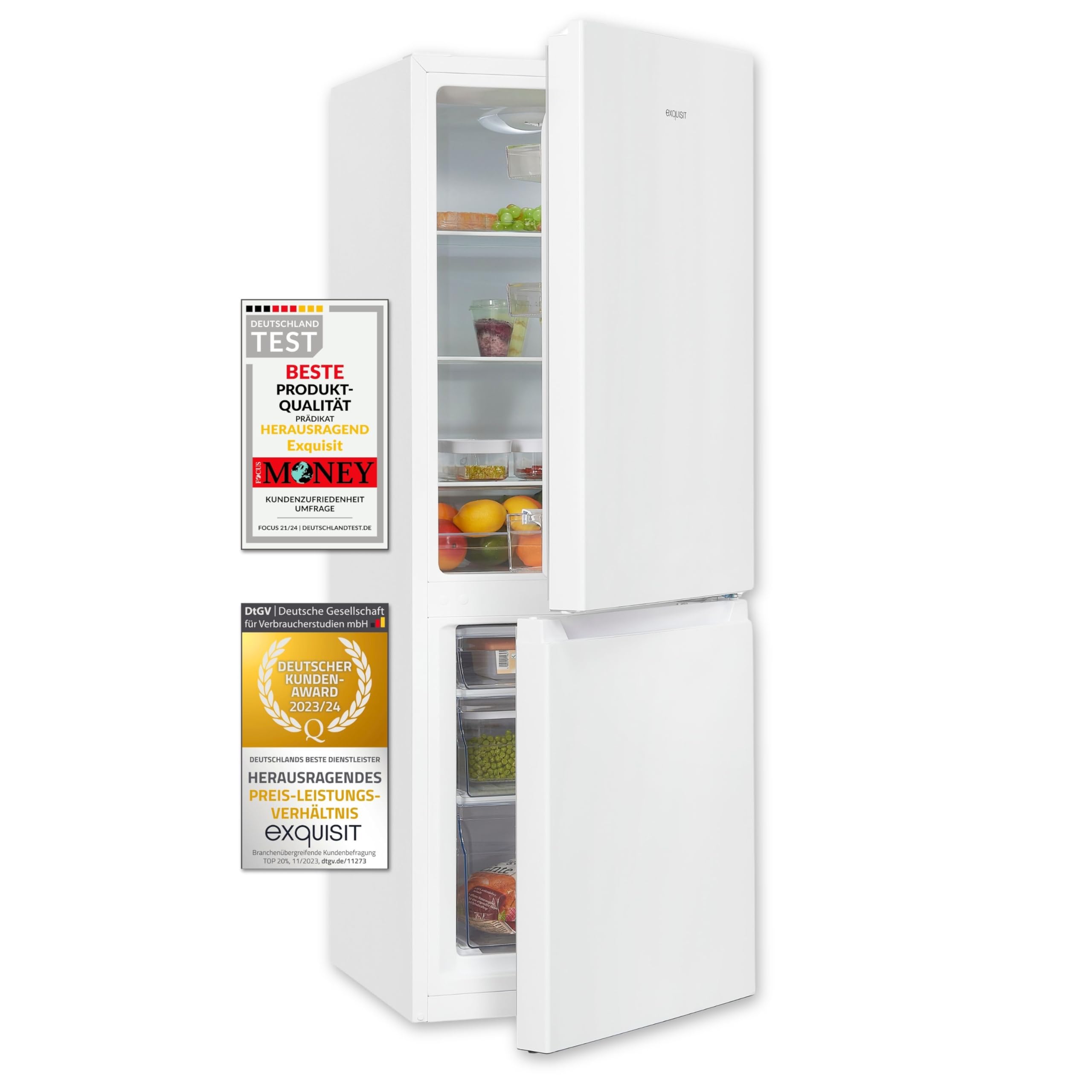 Exquisit Kühl-Gefrierkombination KGC231-60-010E, 175 l, Freistehend, Weiß, 4 Sterne Gefrierleistung, LED, Energieklasse E, 143,5 cm, Kompakt