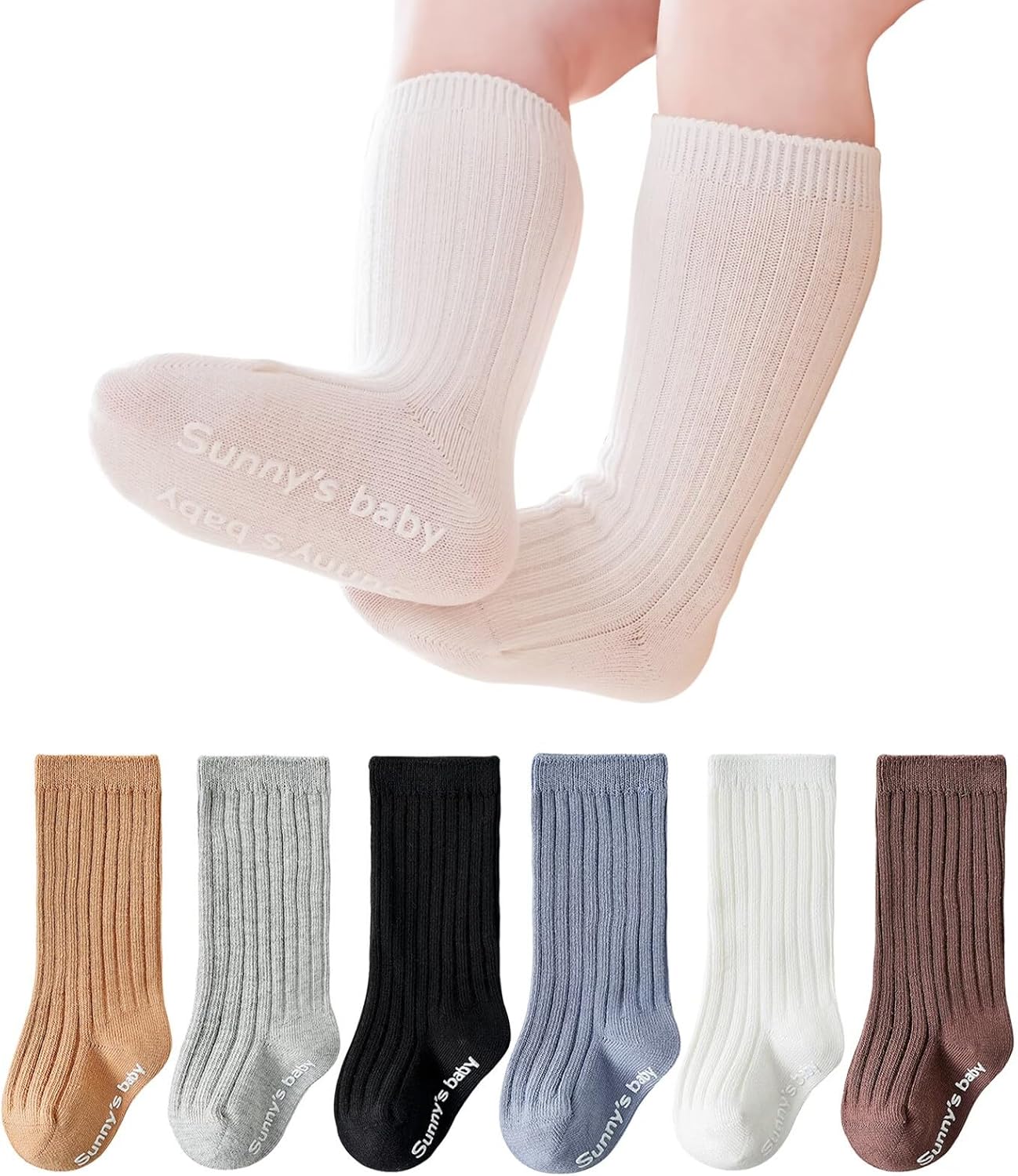 Zumou Toddler Knee High Socks Non Slip Anti Skid Baby Boy Girls Seamless Long Stockings