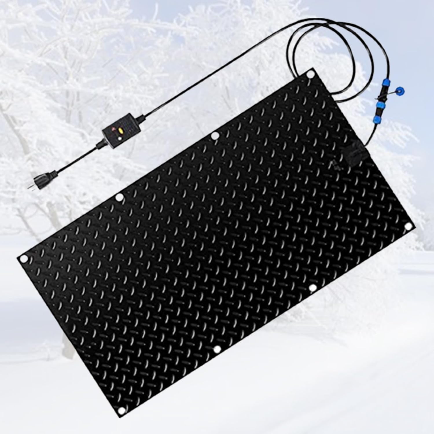 YVYKFZD Heated Snow Melting Mats for Stairs, Non-Slip Electric Heated Foot Mats Rubber Heated Mats, Winter Outdoor Ice Melting Mats with Power Cord, Melts 2 Inches of Snow per Hour (Color : Black, S