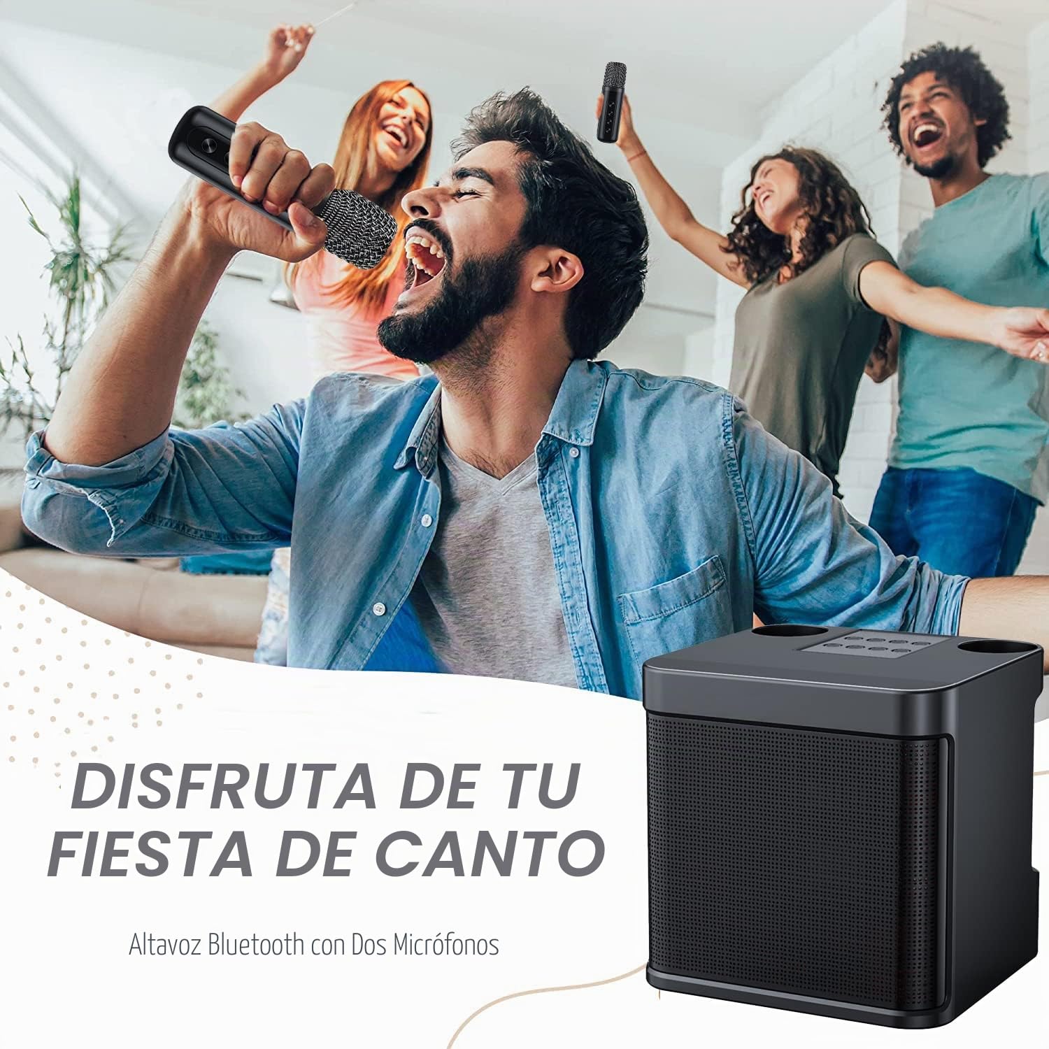 Karaoke 2 microfonos inalambricoso, Máquina de Karaoke Completo Altavoz Bluetooth con 2 Micrófonos, Portatil Karaoke Profesional para Adulto Infanti, Fiestas en Casa Soporte Tarjeta TF, AUX, Disco U
