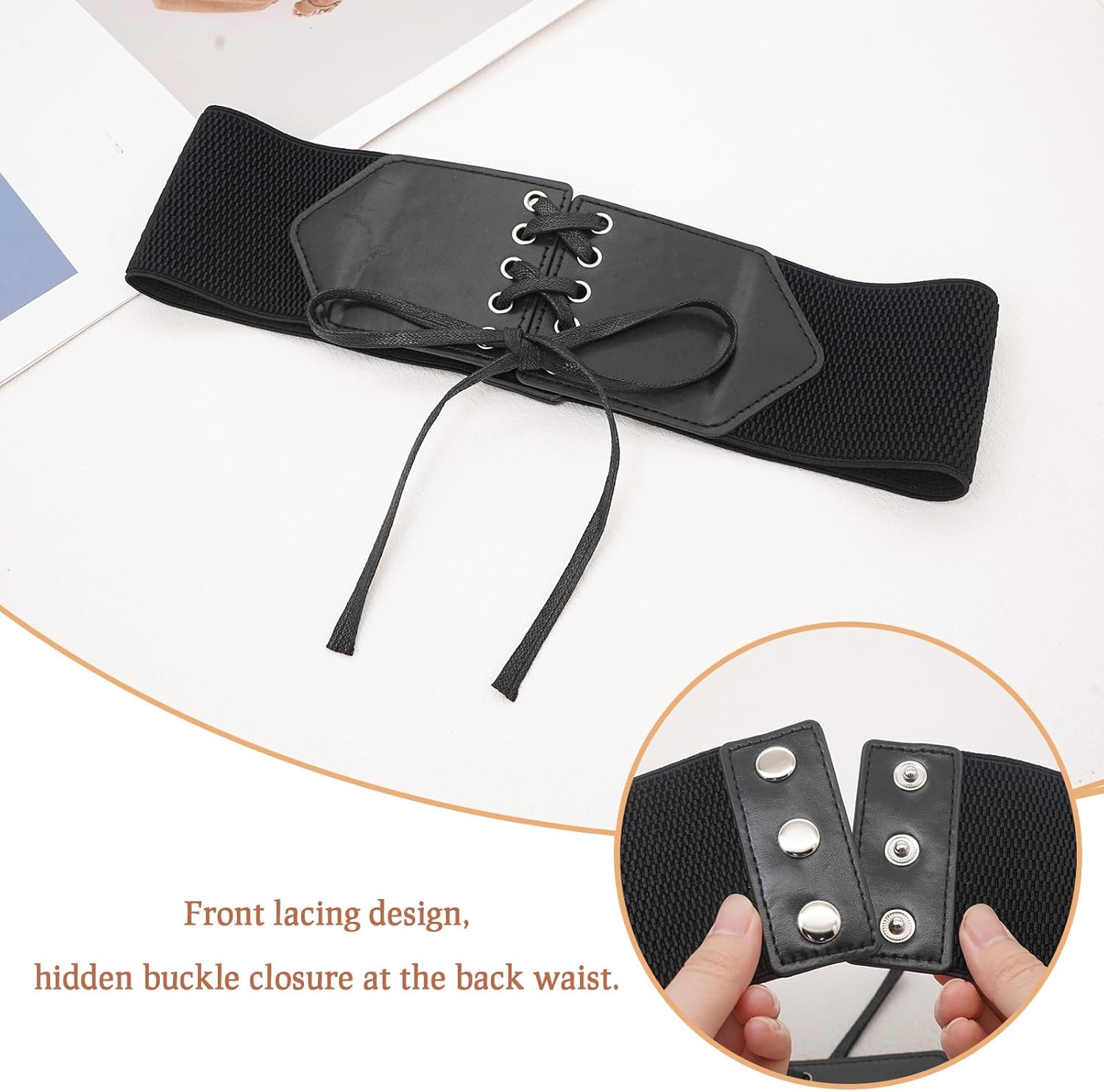 Women Wide Elastic Belts Stretchy Vintage Lace-up Corset for Dresses - Image 5