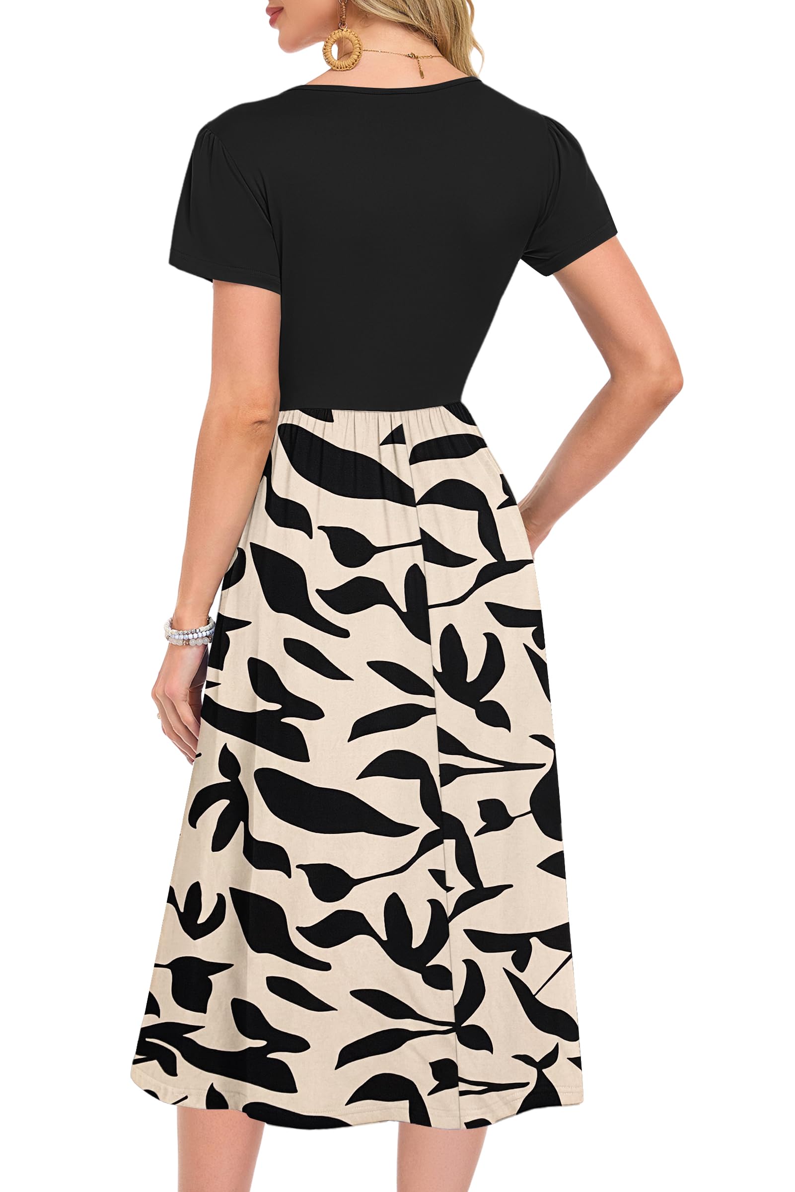 MOLERANI Damen Sommerkleider Kurzarm Rundhals Midikleid Knielang Freizeitkleider Lose A-Linie Kleider mit Tasche