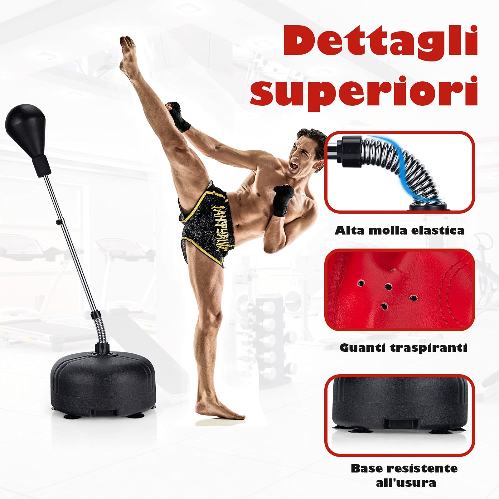 COSTWAY Sacco da Boxe da Terra Regolabile in 4 Posizioni, Sacco da Boxe con Supporto e Base Stabile, Ideale per Adulti e Bambini