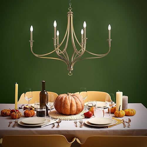 Miniatura 4 de Minka Lavery Covent Park 1096-740 - Candelabro redondo con brazo de metal, 6 luces, 360 vatios totales, oro miel cepillado, 32 pulgadas de alto x 28