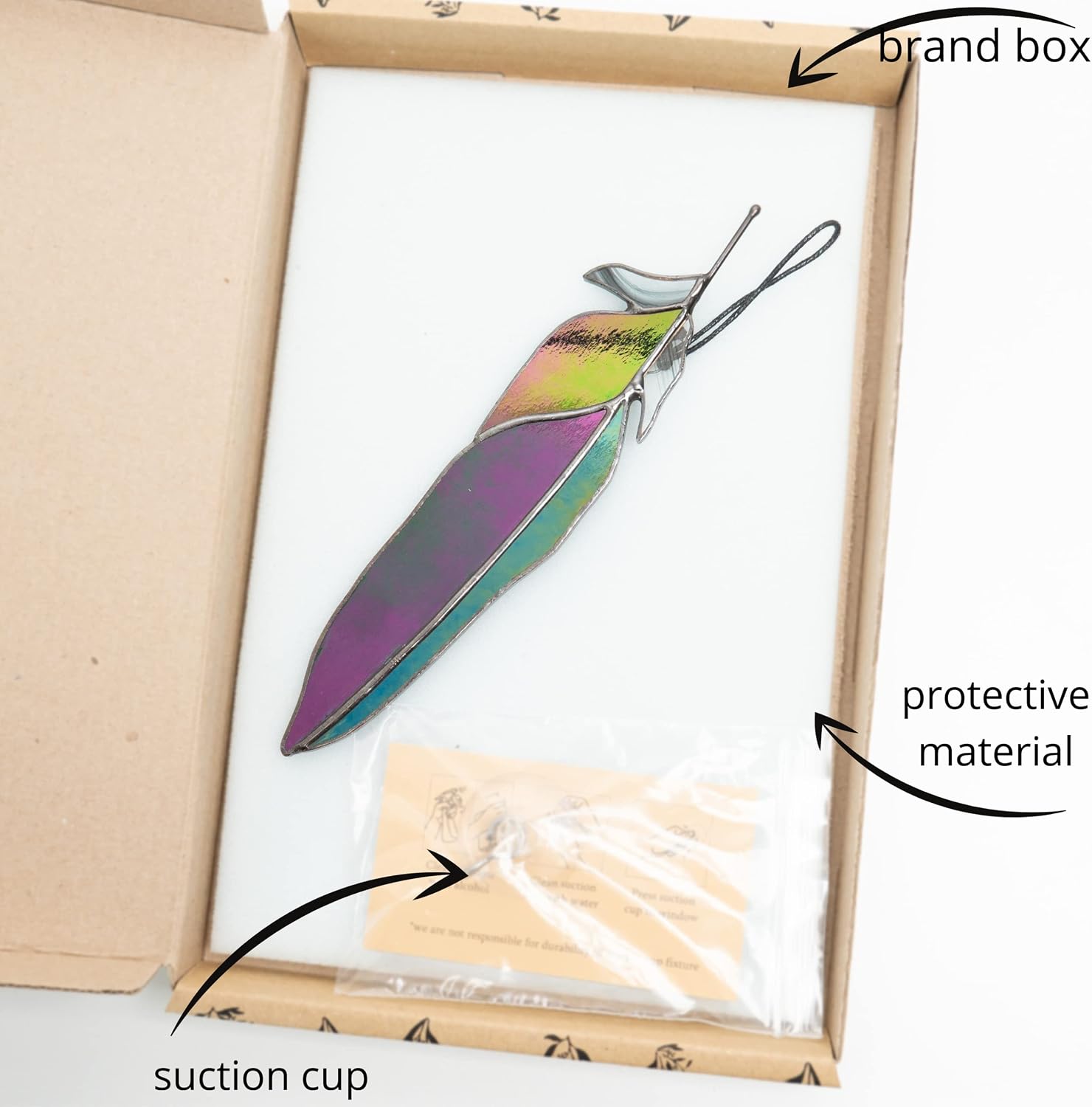 Raven Bird Feathers Suncatcher Handmade Stained Glass Suncatcher Genuine Stained Glass Window Hangings Unique Indoor Ornament & Outdoor Decor (Style 1)