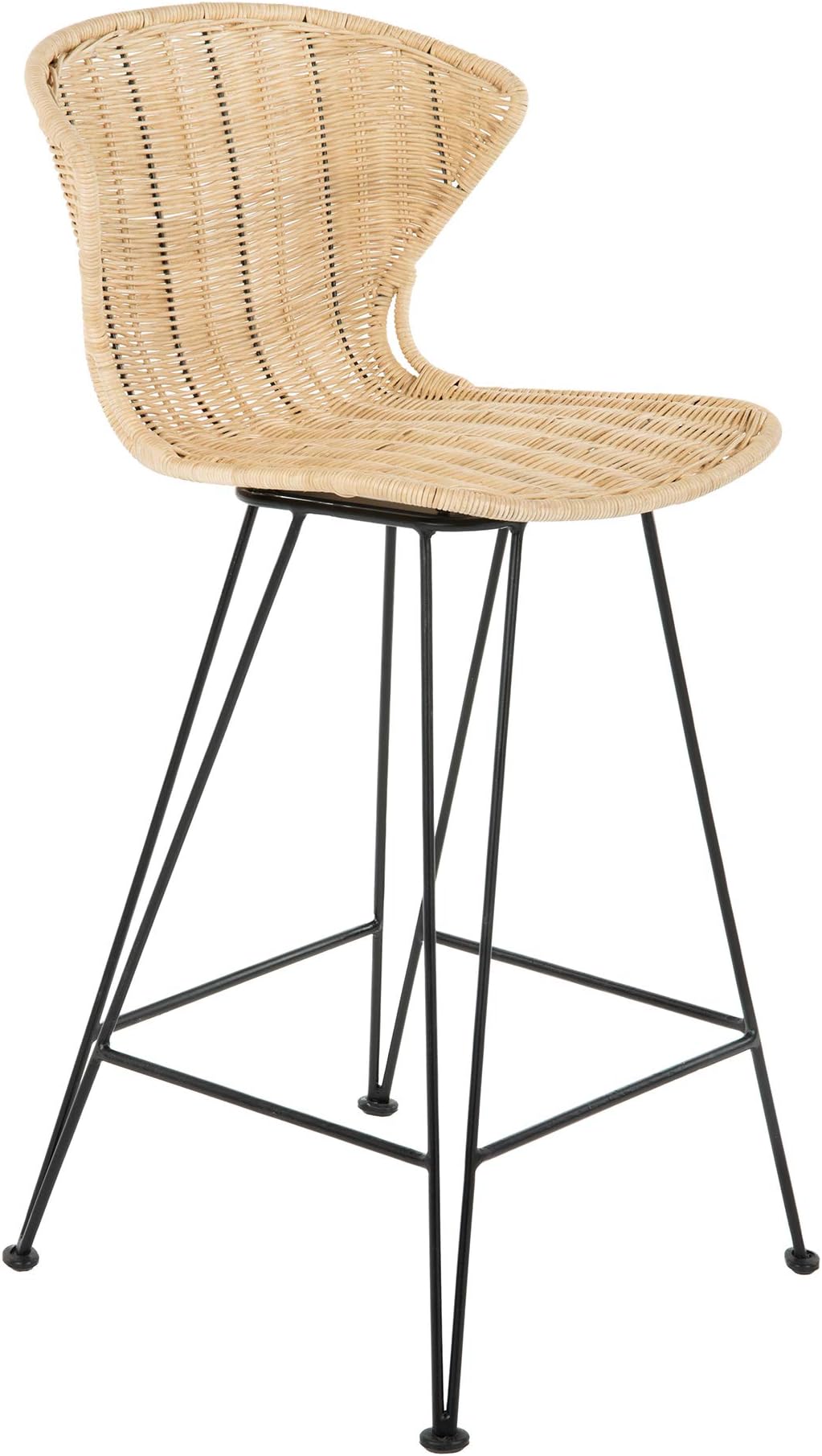 Jaro Rattan Metal Legs, Natural Color & Black Counter Stool, Brown and Black