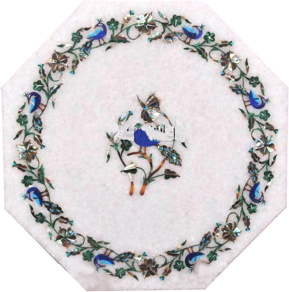 White Marble Inlay Table Top Living Room Decorative Furniture Coffee & End Tables