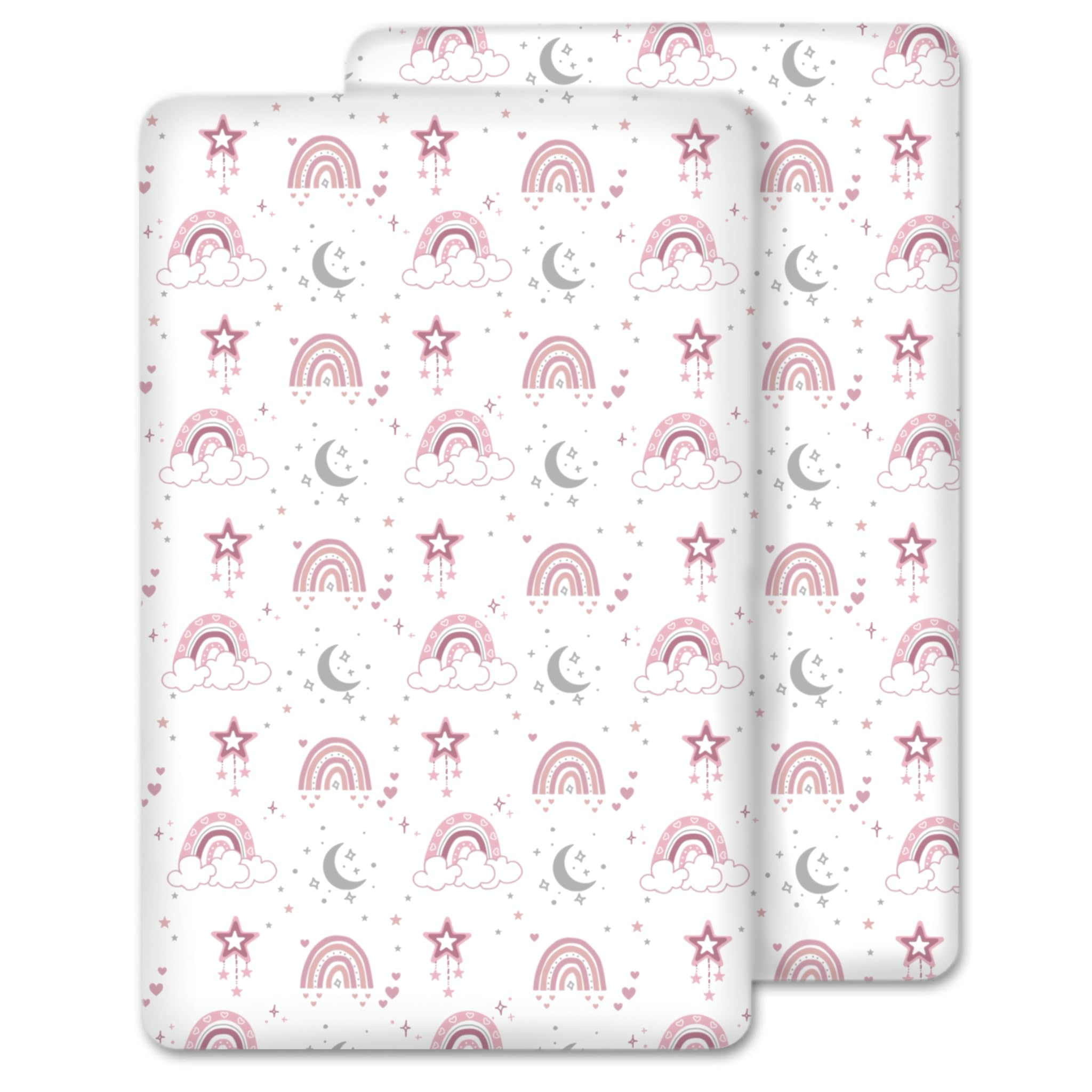 2 Pcs Crib Fitted Sheets (50x90 cm) - Made from 100% Cotton - Ultra Soft, Comfy, Breathable Crib Sheet (Rainbow,50x90 cm)