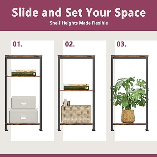 Miniatura 8 de Mesa auxiliar de 3 niveles, mesita de noche alta para espacios pequeños, mesa auxiliar alta con estantes de almacenamiento, mesa de teléfono, mesa