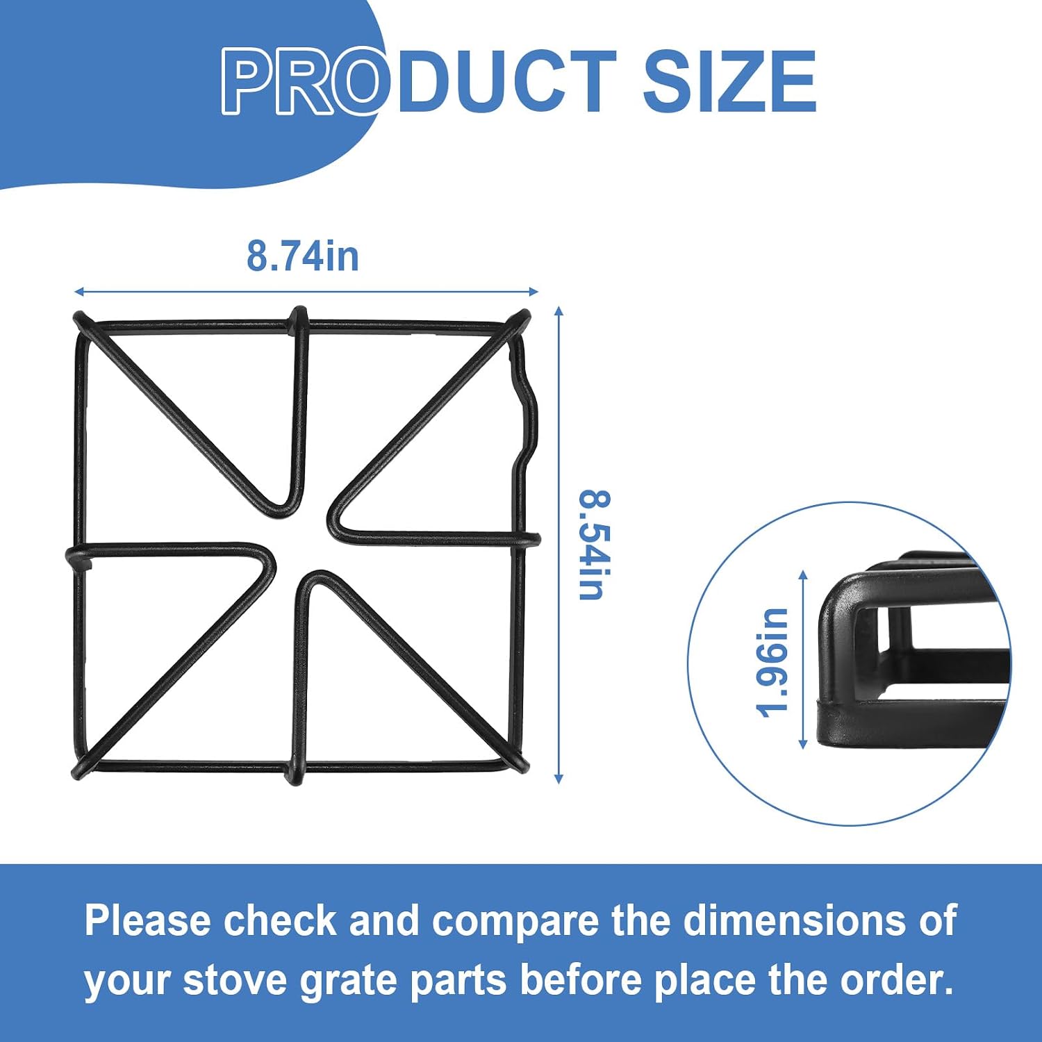 WB31X20643 Burner Grates Compatible With GE Kenmore Hotpoint Stove Parts Burner Grate Models, Metal Steel Surface Grate 4 Pieces