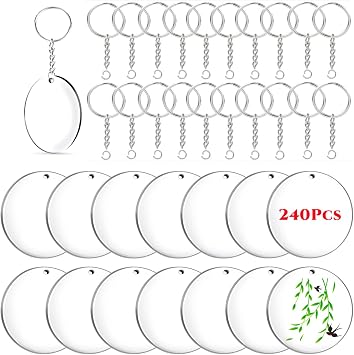 240 Pieces Bulk Unfinished Clear Acrylic Keychain Blanks Tag for DIY Crafts