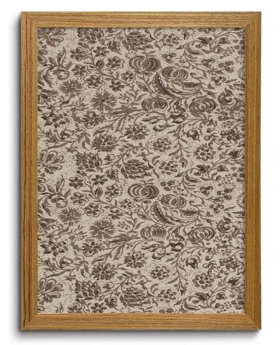 Vintage Framed Floral Wall Art Beige Light Brown Canvas Print Wall Decor