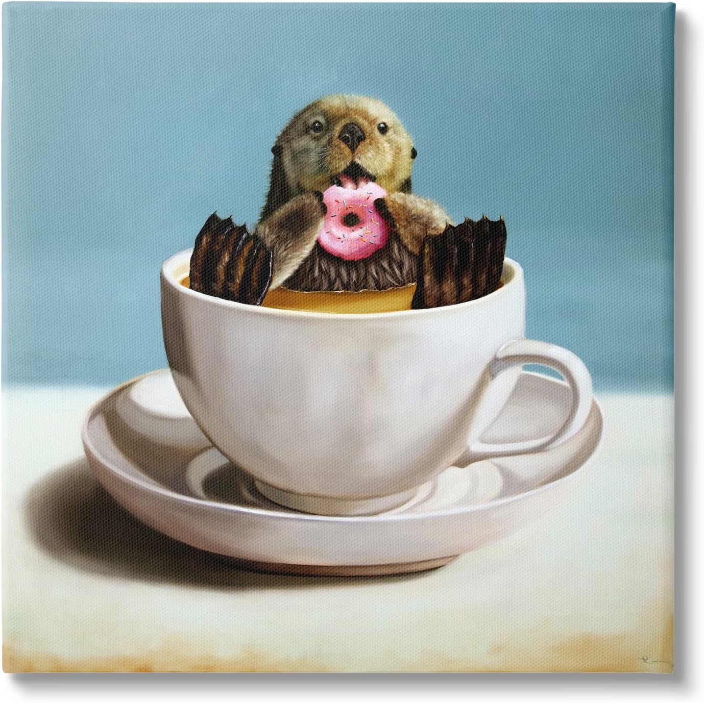 Stupell Industries Cute Seal Pink Donut Floating Coffee Tea Cup, Design by Lucia Heffernan