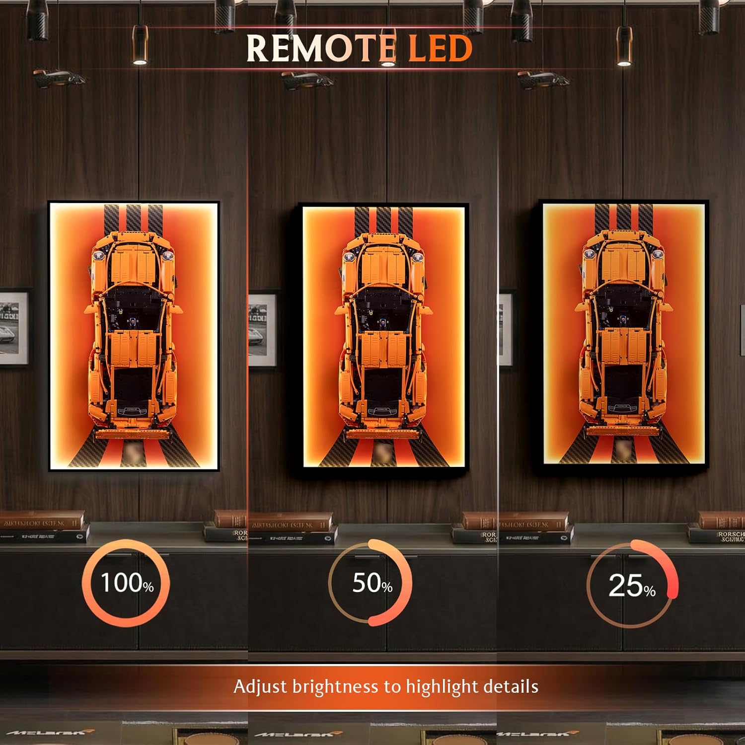 Display Wallboard for Lego Technic 42056 Porsche 911 GT3 RS Race Car, Display Wall Mount with Led Lights, Home Decor Adult Collectibles Wall Mount, Gift for Car Model Collectors(No Model Included)