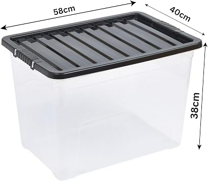 Easy Shopping® 10 x Extra Large 80L 80 Litres Clear Plastic Storage Box with Black Lid, Strong Stackable Storage Container Box Home, Office, Kitchen, Made In U.K.