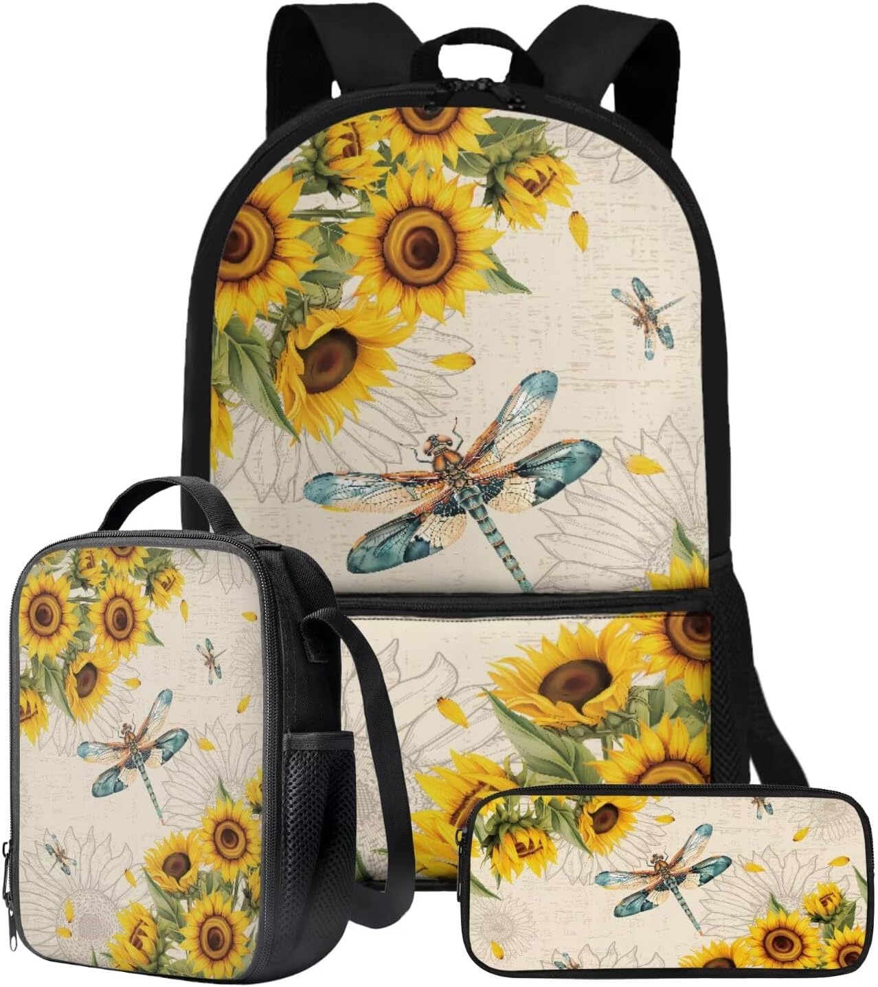 Grunge Eagle Wolf Elk Deer Print Kids Backpack Set of 3, Schoolbag with Lunch Bag Pencil Case for Elementary Student 17 inch School Bookbag for Boys Girls Rucksack Daypack