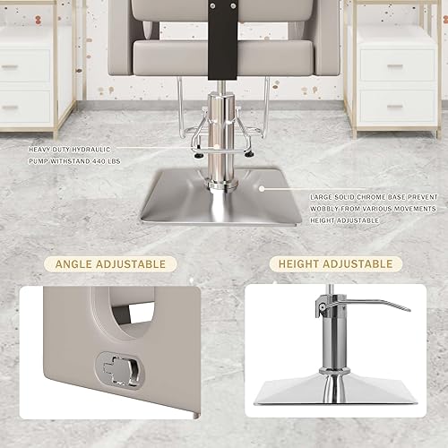 Miniatura 61 de Silla de peluquería resistente, silla reclinable giratoria de 360° para estilista, silla de peluquería hidráulica ajustable en altura con reposapiés