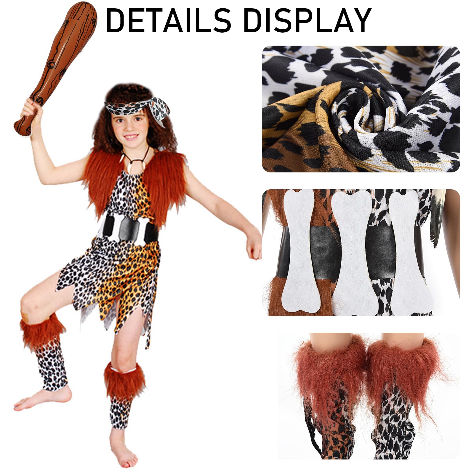 EDLMKM Kids Caveman Costume, Cavemen Costumes Kids, Stone Age Costume Boys Girls, Halloween Cosplay Fancy Dress(L) - Image 3