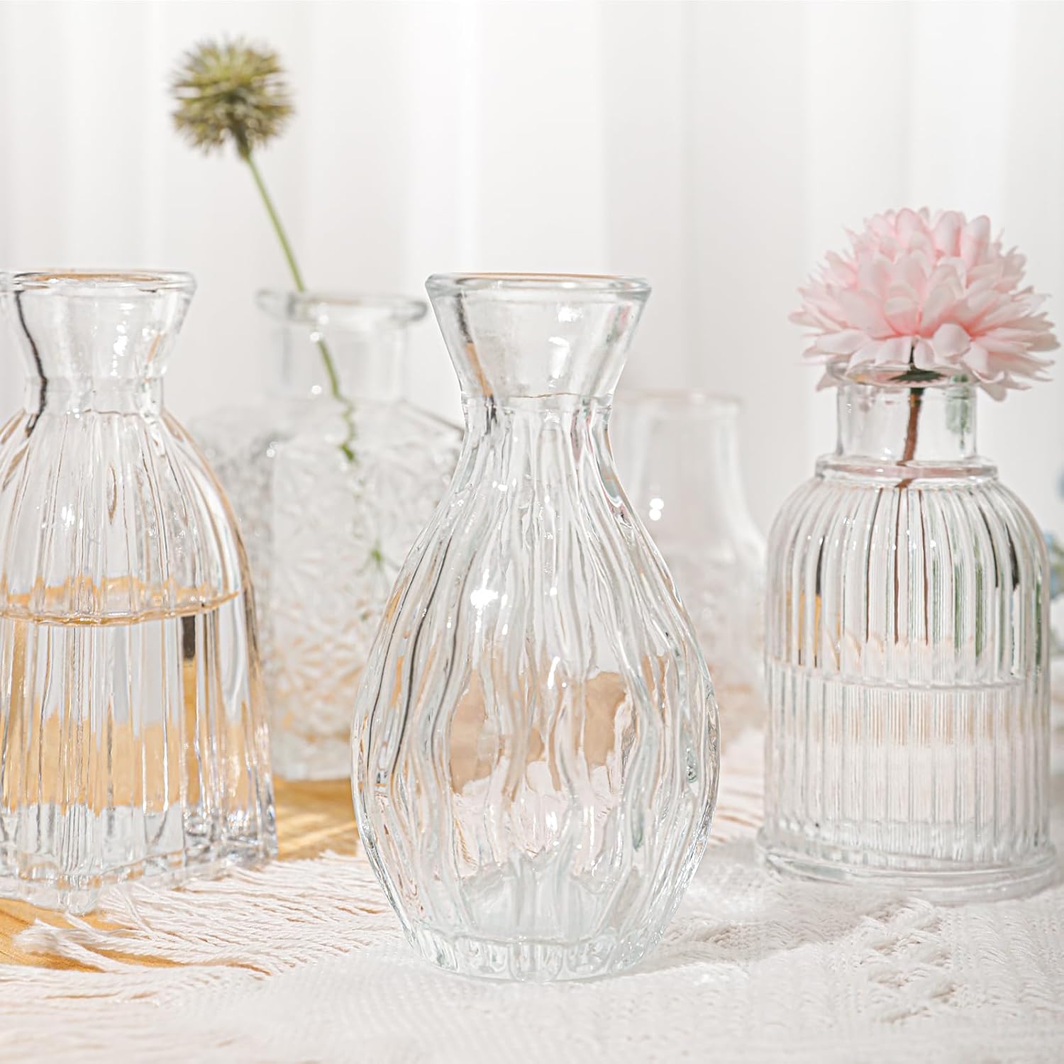 Glass Bud Vase Set of 32 Pcs, Small Glass Vases for Flowers, Clear Bud Vases in Bulk, Vintage Vases for Wedding Centerpieces, Wedding Decorations, Home Table Flower Decor