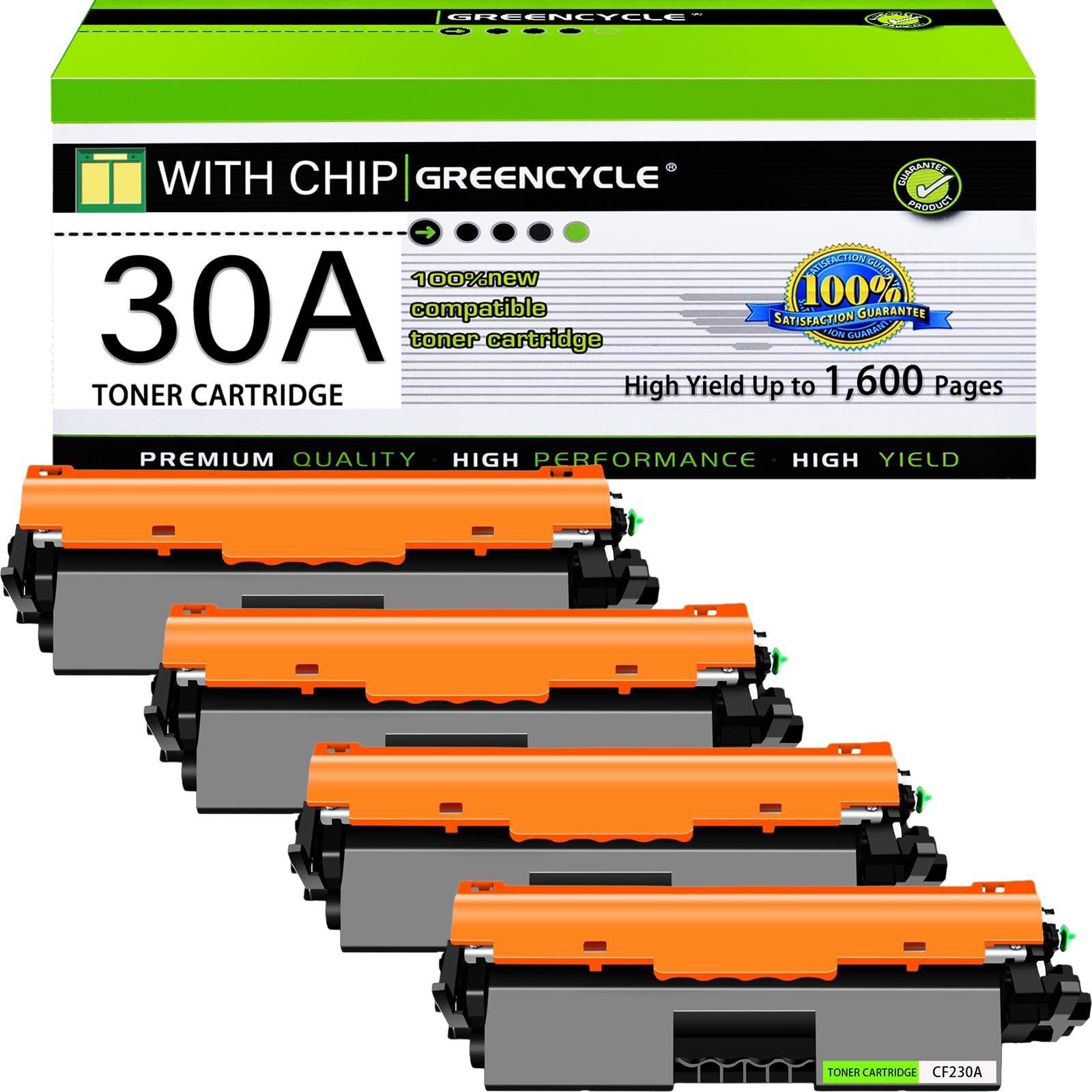 greencycle 4 Pack 30A Ink Cartridge Work with Laser Jet Pro MFP m227fdw m227fdn m203dw Replacement Compatible for HP 30A CF230A Black Toner Cartridge