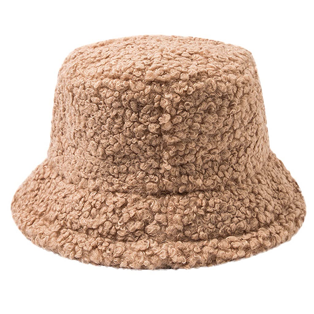 sodeber Lamb Wool Bucket Hat Plush Fisherman Caps Autumn & Winter Warm Basin Wide Brims