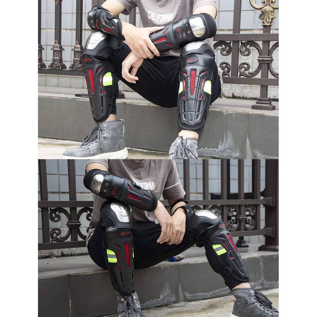 AKT Ochraniacze na kolana, łokcie MTB, kolana Long Shin Guard, wyposażenie ochronne do wyścigów, motocrossu, jazdy na deskorolce (longa, łokcie i ochraniacze na kolany)